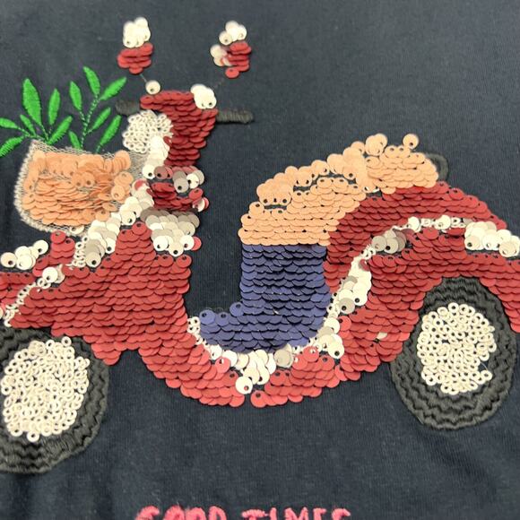 Zara Navy Moped Flip Sequin Shirt - Picture 3 of 5